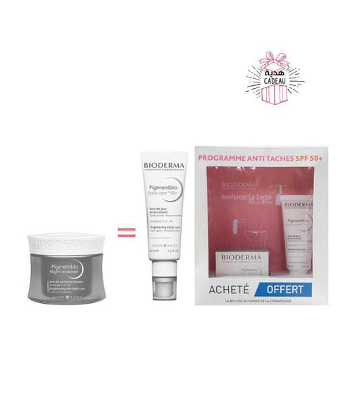 علبة BIODERMA PIGMENTBIO NIGHT RENEEWER 50ML + PIGMENTBIO DAYLY CARE SPF50+ مجانًا